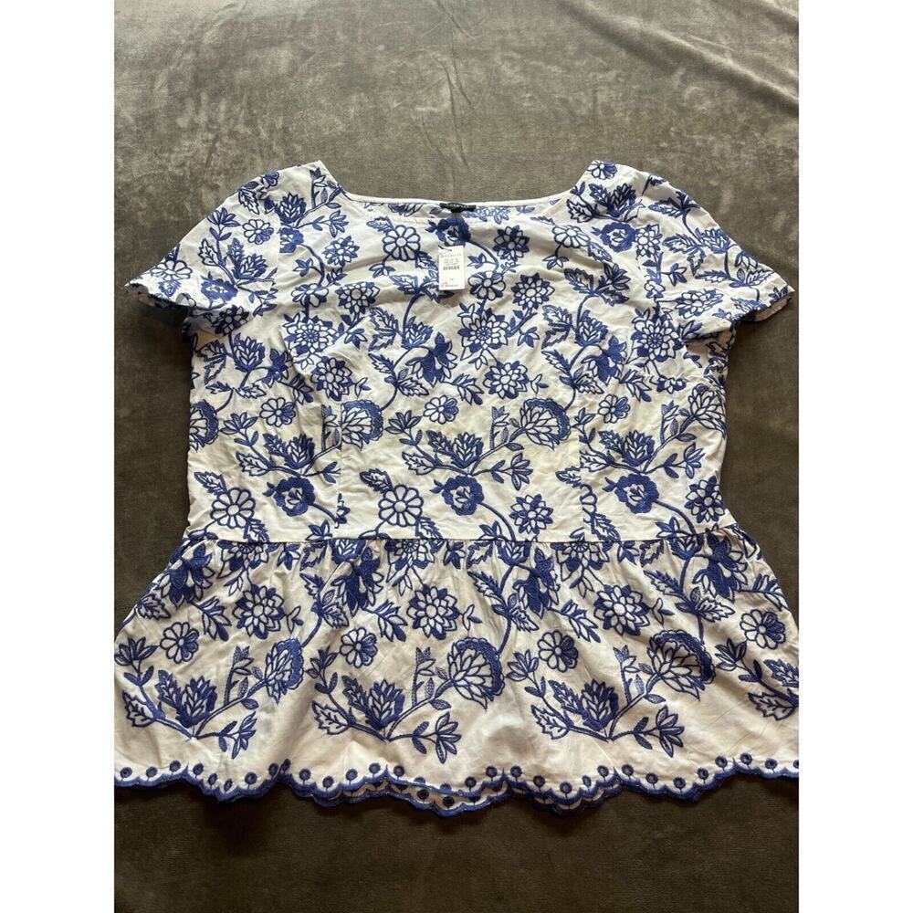 Talbots Peplum Cap Sleeve Blouse in Blue and White